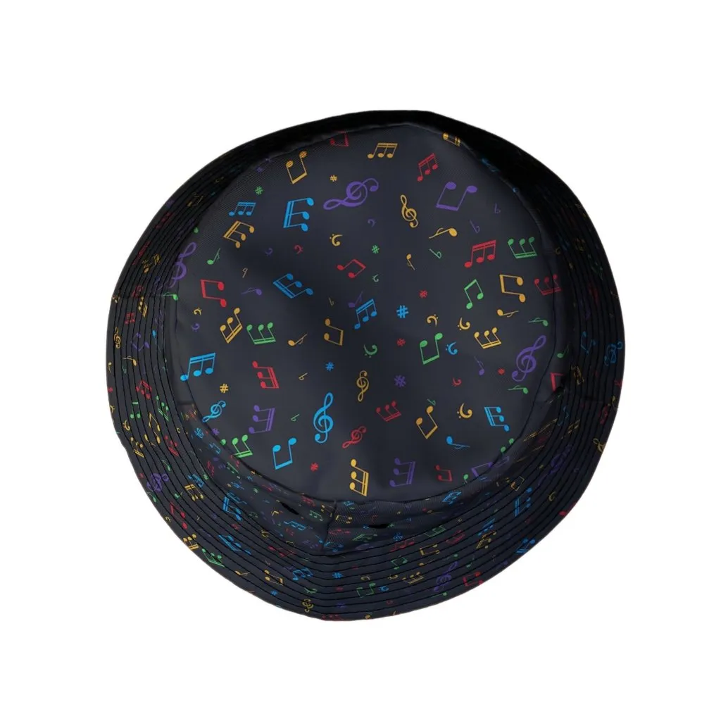 Musical Rainbow Notes Black Bucket Hat