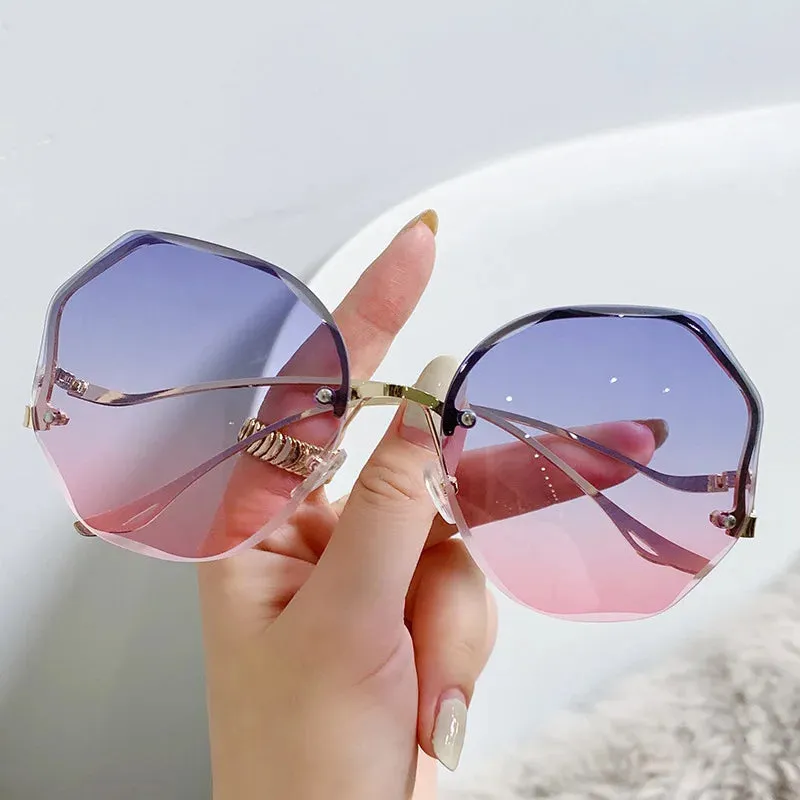 Ocean Rimless Oval Sunglasses Women Luxury Metal Eyewear Gradient UV400