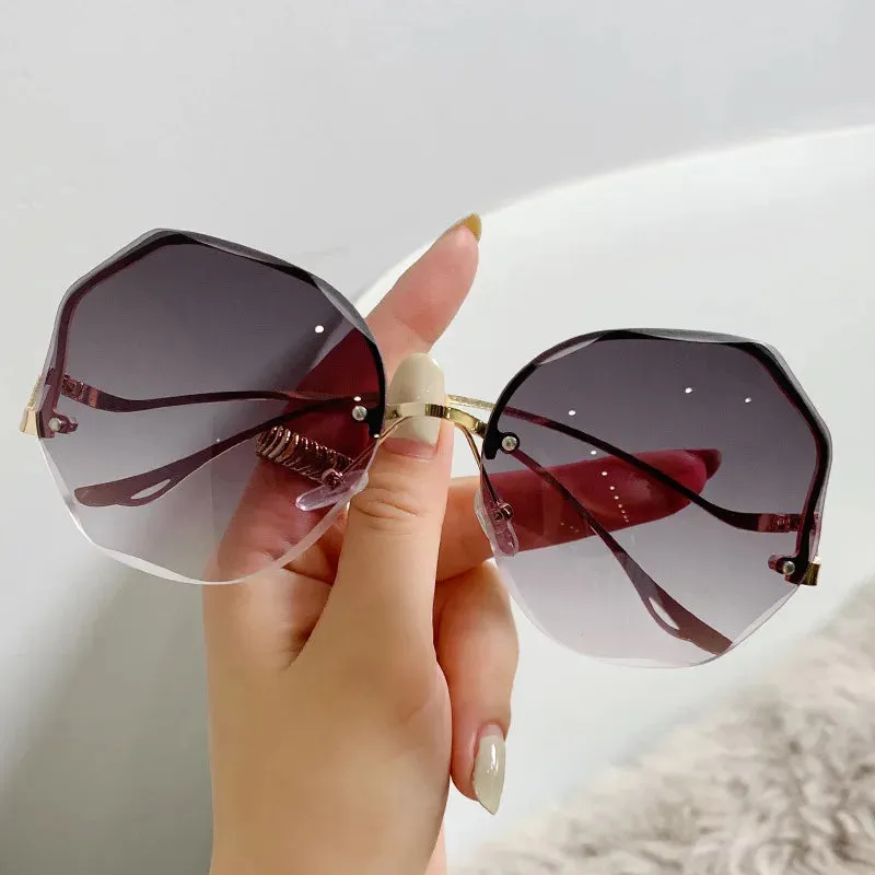 Ocean Rimless Oval Sunglasses Women Luxury Metal Eyewear Gradient UV400
