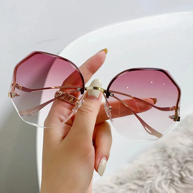 Ocean Rimless Oval Sunglasses Women Luxury Metal Eyewear Gradient UV400