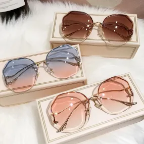 Ocean Rimless Oval Sunglasses Women Luxury Metal Eyewear Gradient UV400