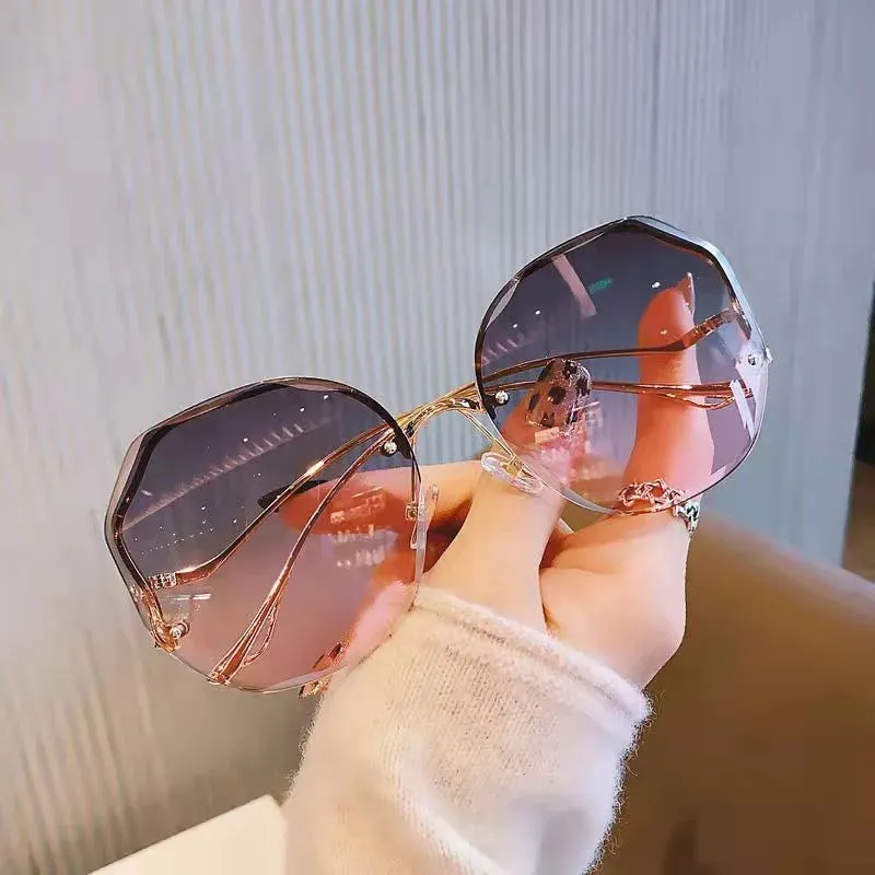 Ocean Rimless Oval Sunglasses Women Luxury Metal Eyewear Gradient UV400