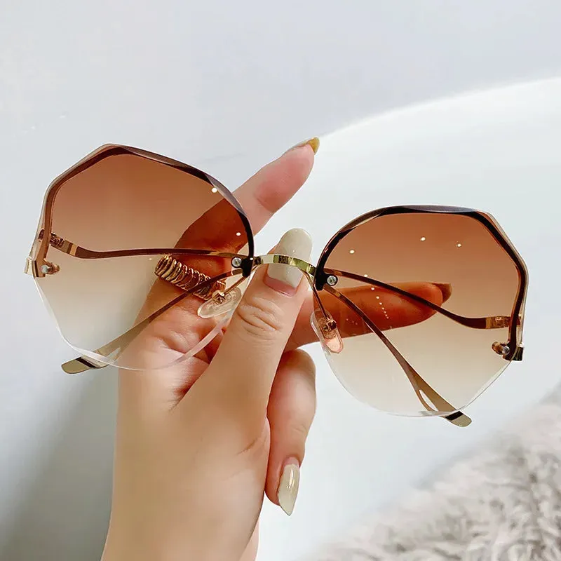 Ocean Rimless Oval Sunglasses Women Luxury Metal Eyewear Gradient UV400