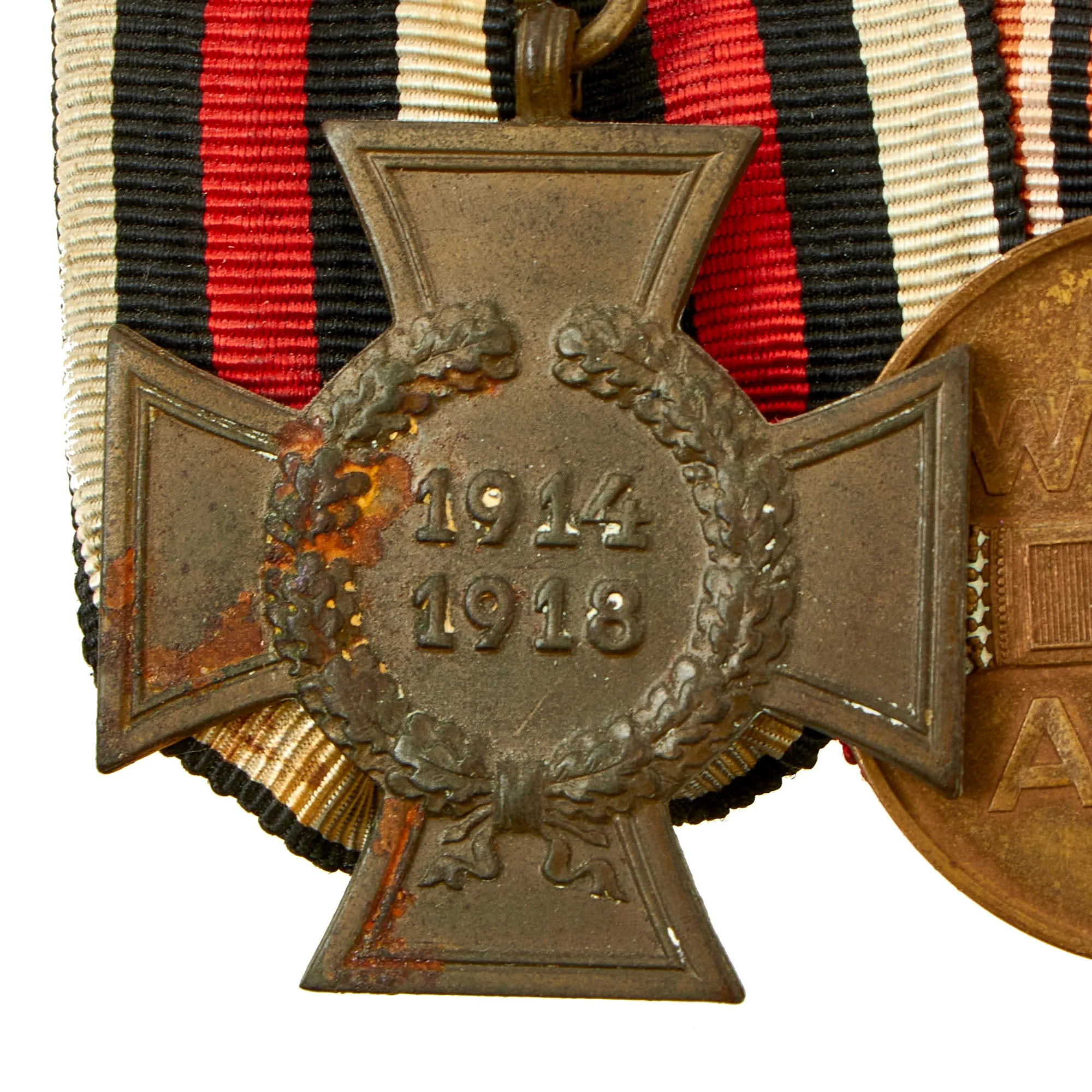 Original German WWI & WWII Medal Bar with Hindenburg Cross, Red Cross Awards & 25 Year Service Decoration - 4 Awards