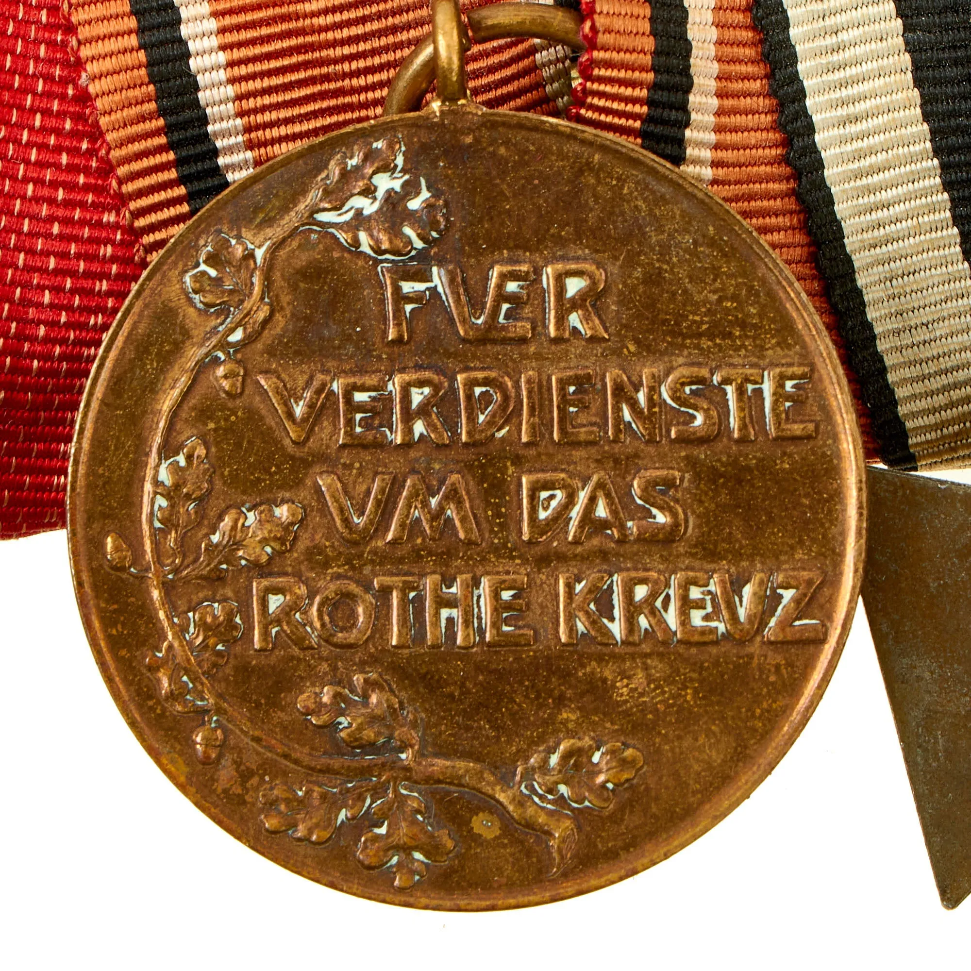 Original German WWI & WWII Medal Bar with Hindenburg Cross, Red Cross Awards & 25 Year Service Decoration - 4 Awards
