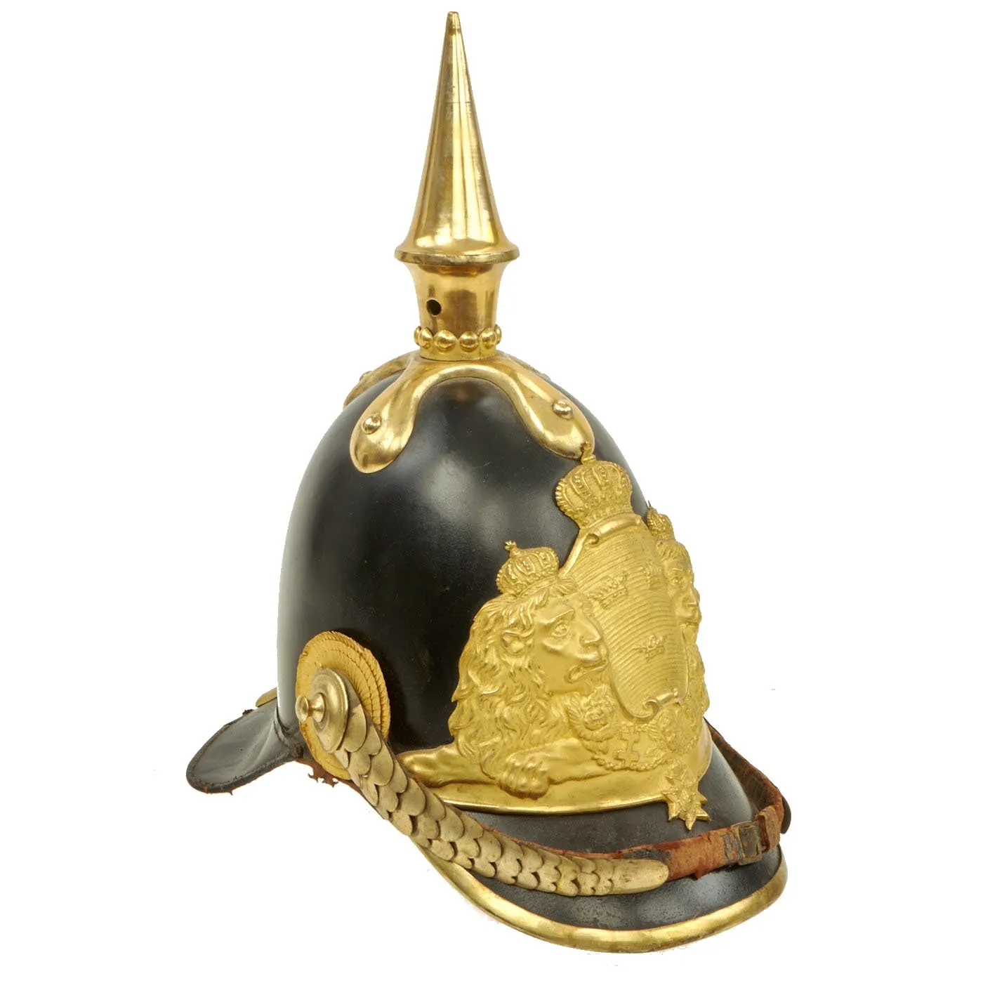 Original Magnificent Swedish Named Royal Guard M1845 Pickelhaube Spiked Leather Helmet with Transit Case