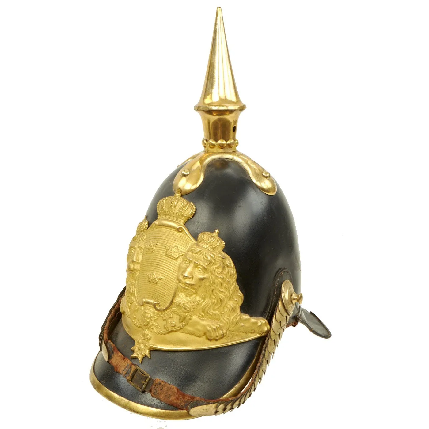Original Magnificent Swedish Named Royal Guard M1845 Pickelhaube Spiked Leather Helmet with Transit Case