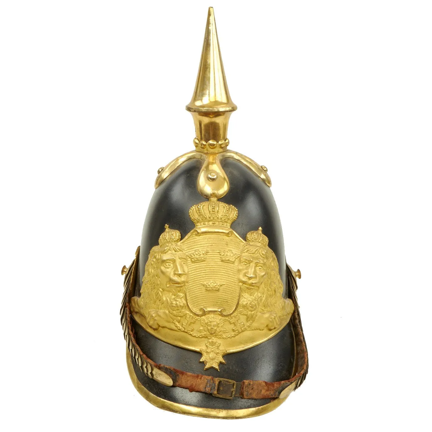 Original Magnificent Swedish Named Royal Guard M1845 Pickelhaube Spiked Leather Helmet with Transit Case