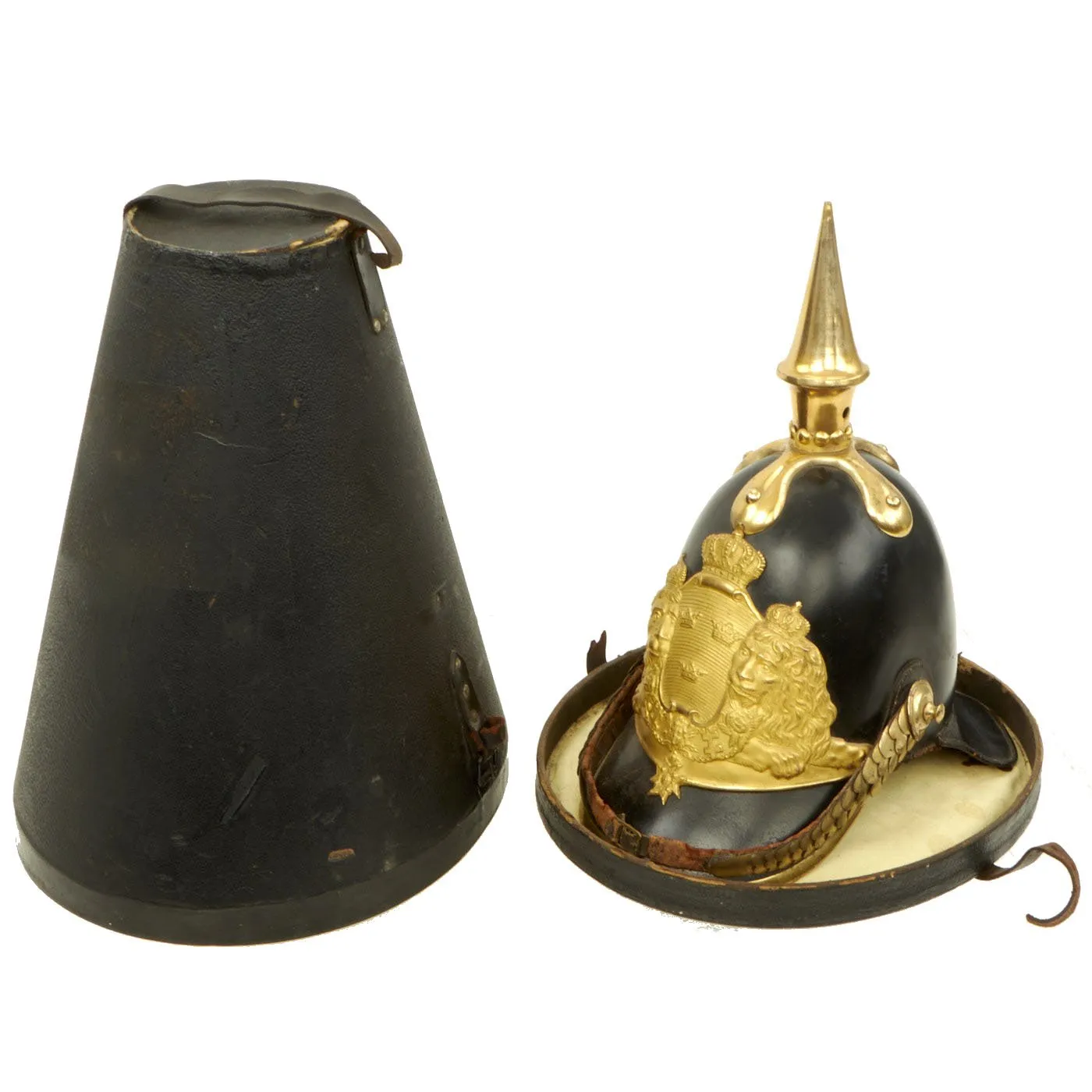 Original Magnificent Swedish Named Royal Guard M1845 Pickelhaube Spiked Leather Helmet with Transit Case