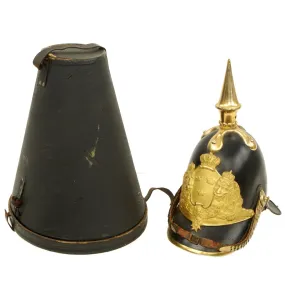 Original Magnificent Swedish Named Royal Guard M1845 Pickelhaube Spiked Leather Helmet with Transit Case