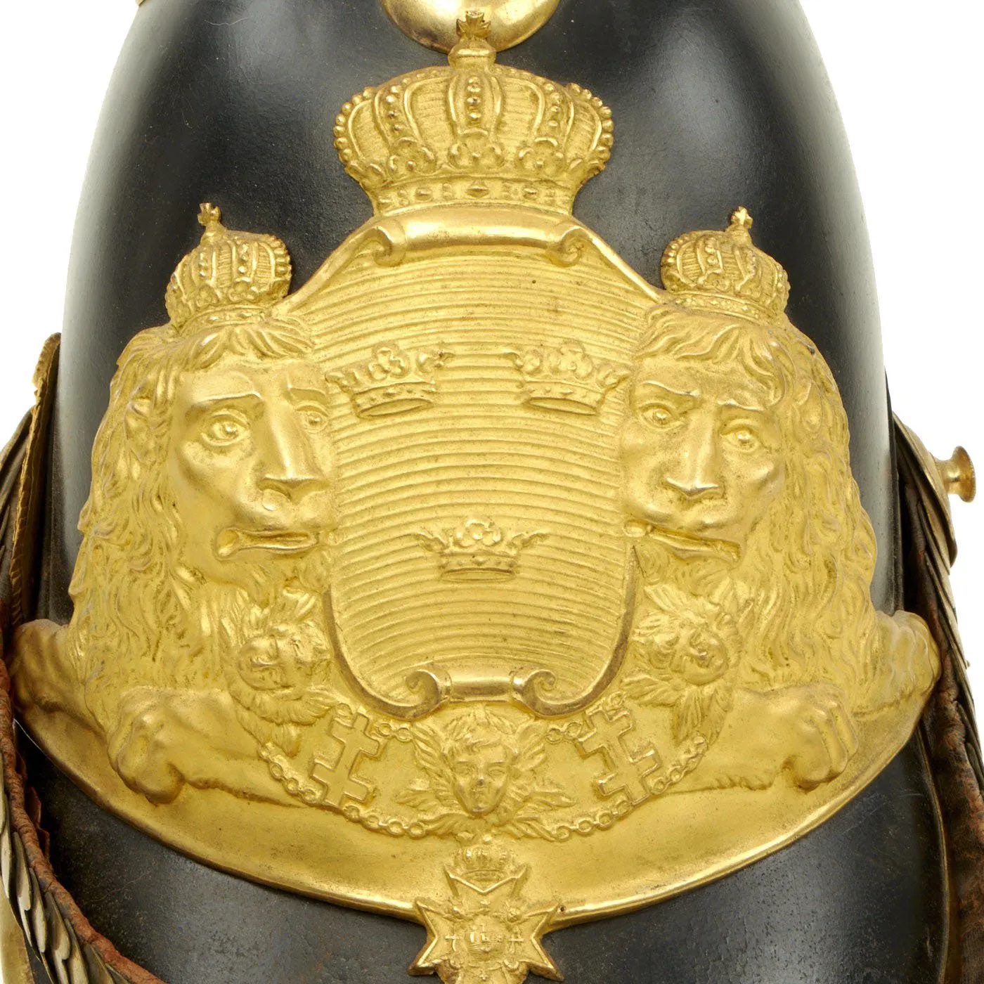 Original Magnificent Swedish Named Royal Guard M1845 Pickelhaube Spiked Leather Helmet with Transit Case