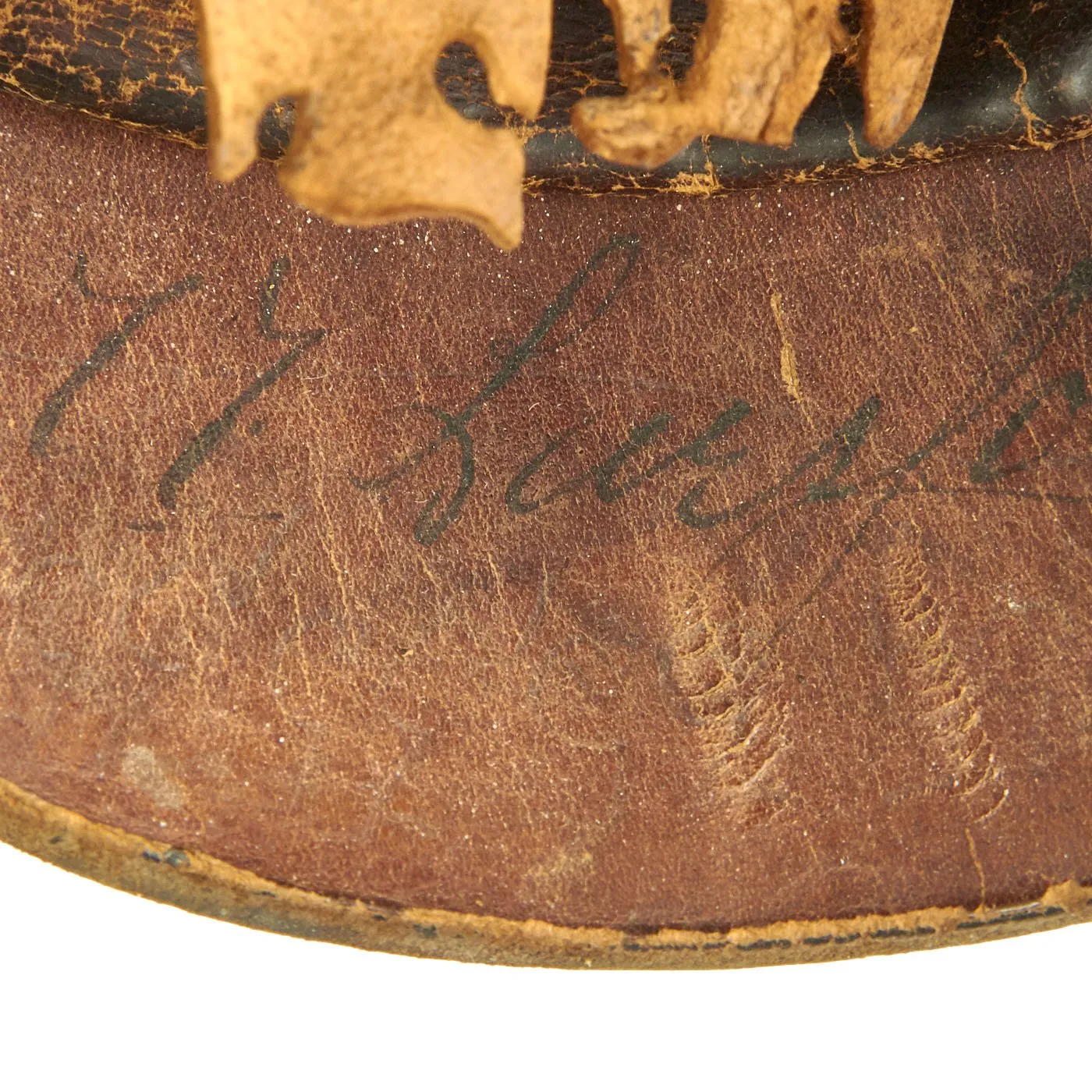 Original Swedish WWI 1887 Pattern Pickelhaube Leather Helmet with Nickel Fittings and Yellow Cockades