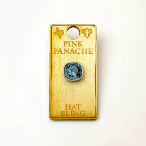 Pink Panache | Silver Tone 10mm Hat Pin with Denim Blue Cushion Cut Crystal