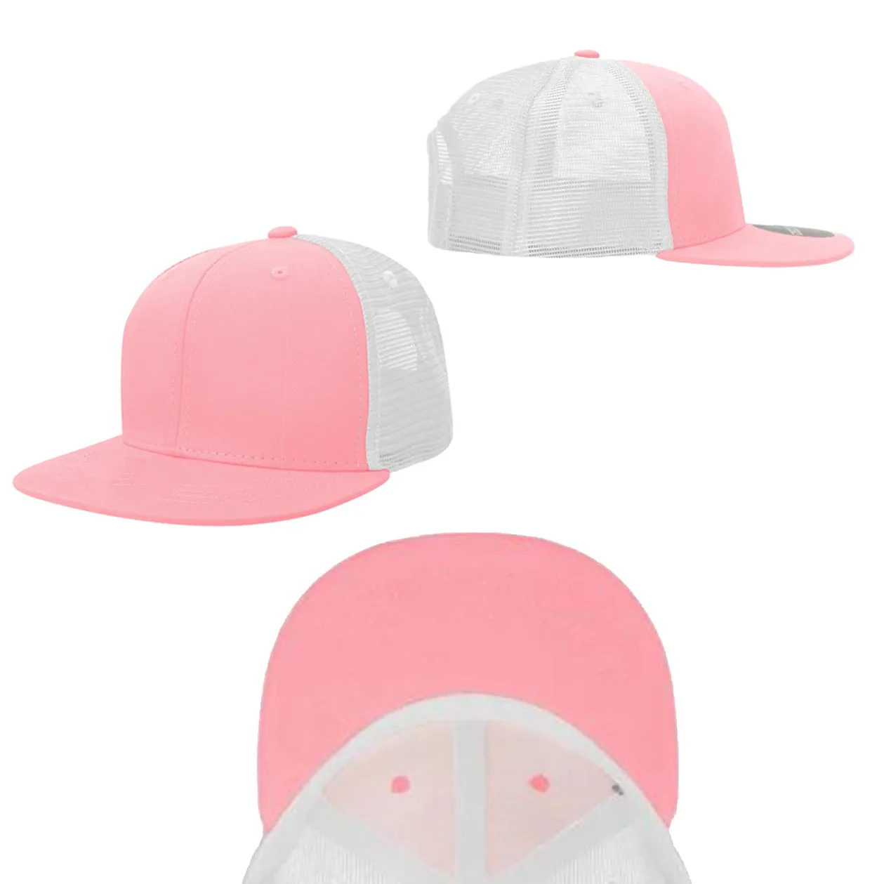 Pink Youth Kids Trucker Snapback Hats High Profile 6 Panel Flat Bill Caps