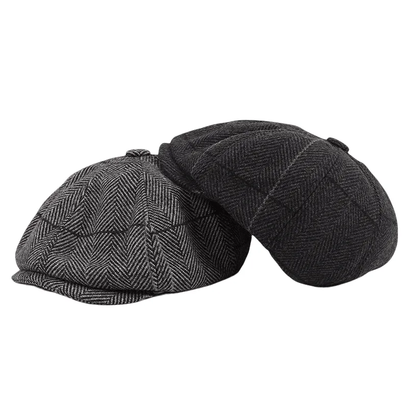 Plaid & Herringbone Wool Newsboy Cap