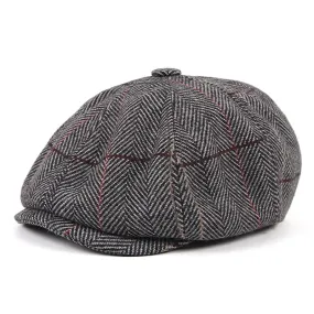 Plaid & Herringbone Wool Newsboy Cap