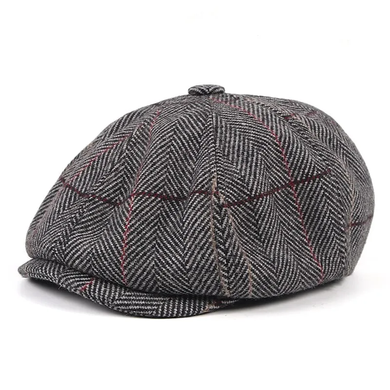 Plaid & Herringbone Wool Newsboy Cap