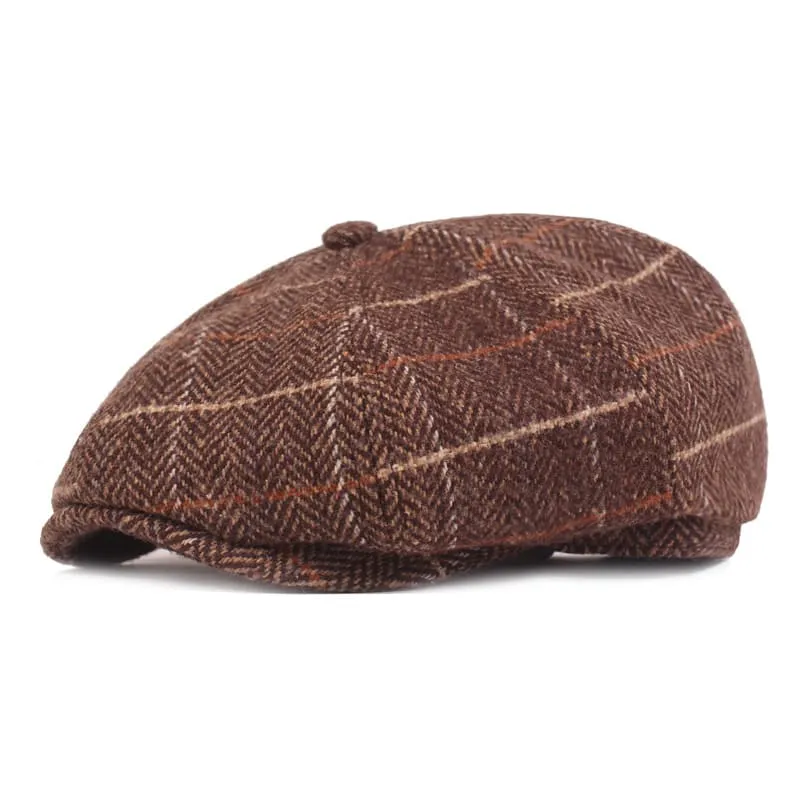 Plaid Herringbone Wool Newsboy Cap