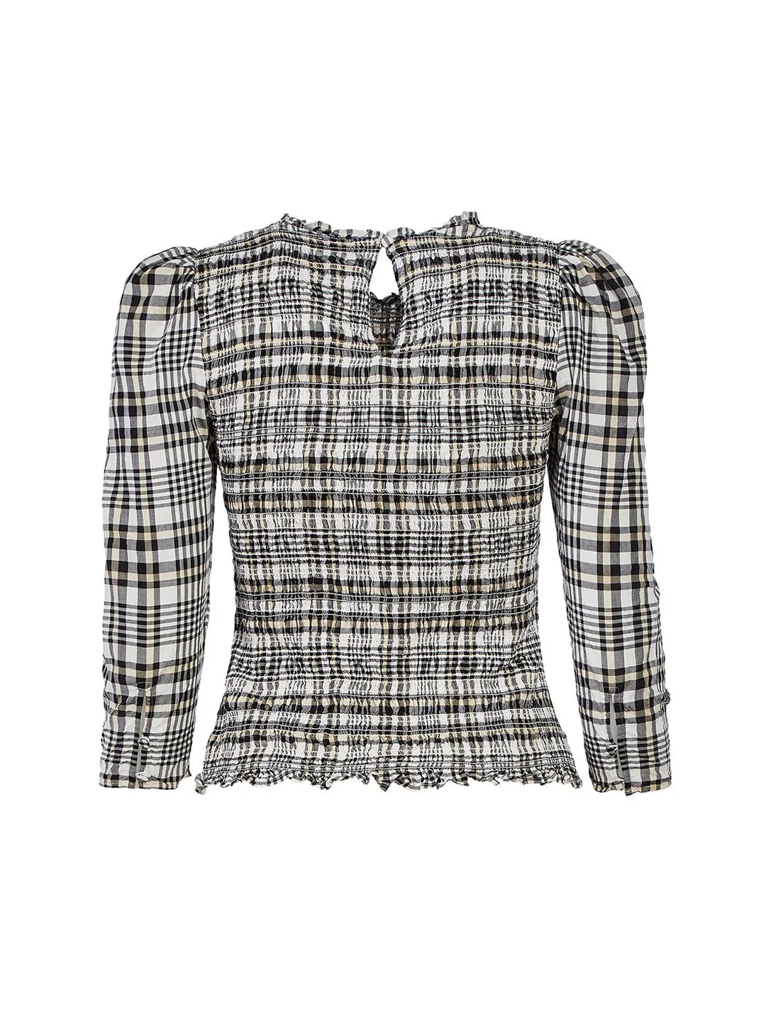 Plaid Smocked Puff Sleeve Top in Winter White