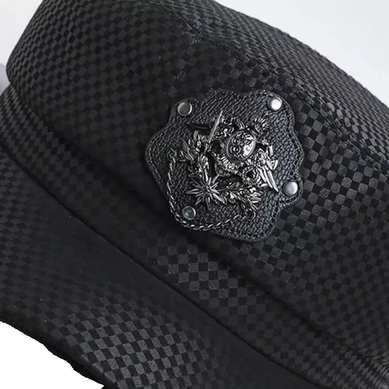 Punk Black Genuine Leather Sailor Cap