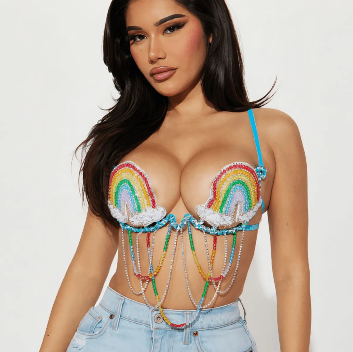 Rainbow Happy Meal Rhinestone Carnival Bra