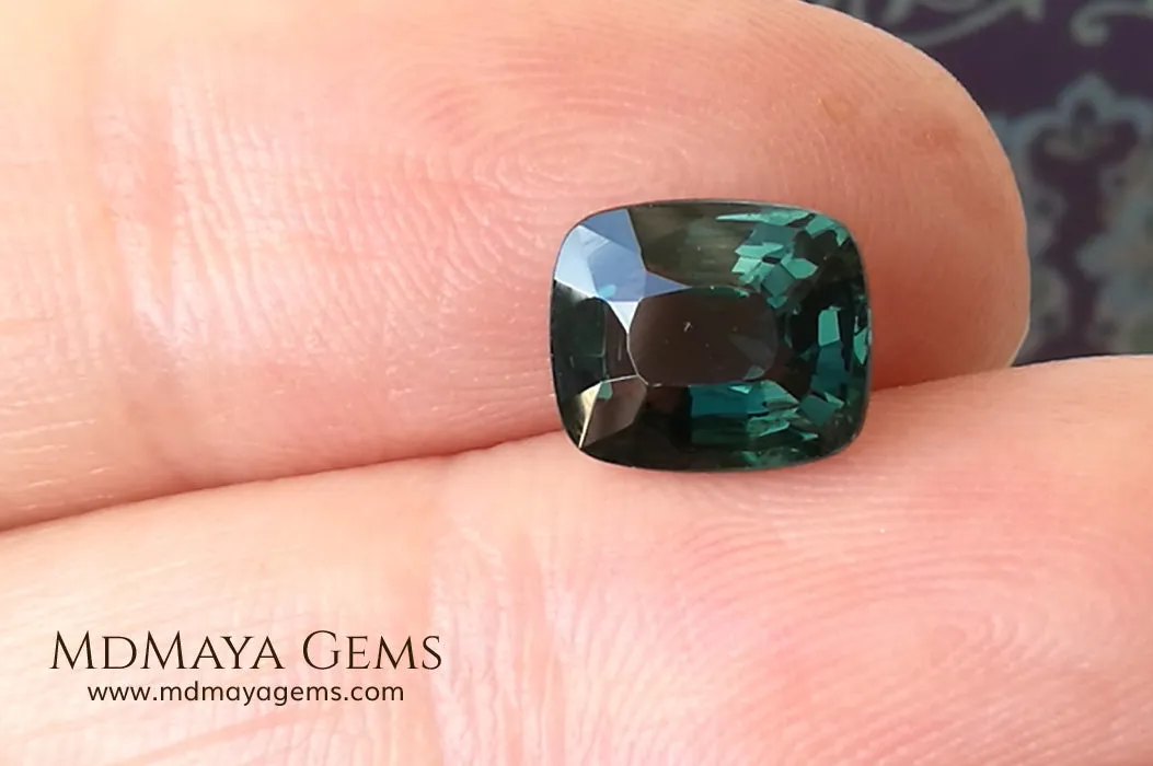 Rare Blue Green Spinel 1.86 ct cushion cut