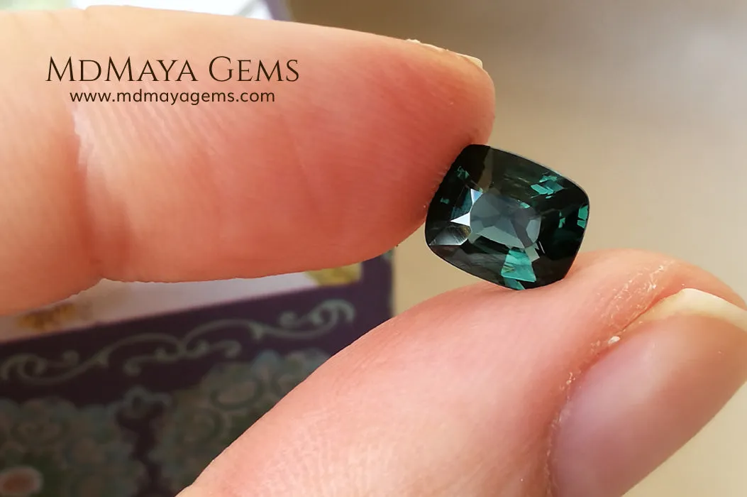 Rare Blue Green Spinel 1.86 ct cushion cut
