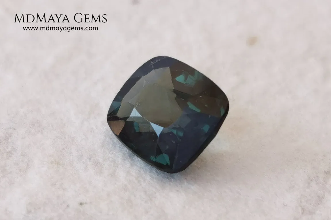 Rare Blue Green Spinel 1.86 ct cushion cut