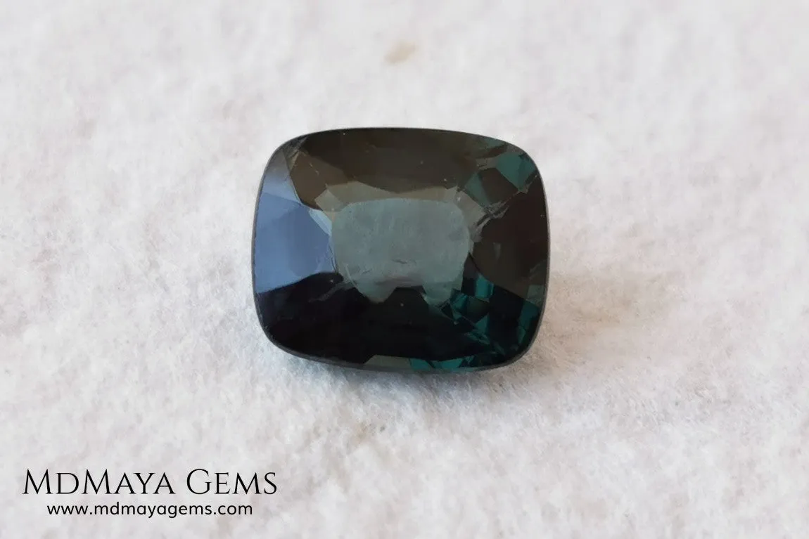 Rare Blue Green Spinel 1.86 ct cushion cut