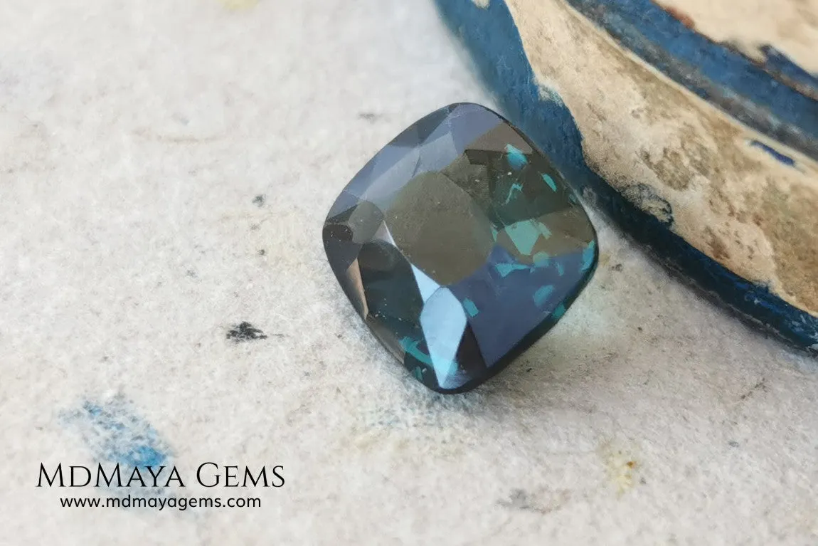 Rare Blue Green Spinel 1.86 ct cushion cut