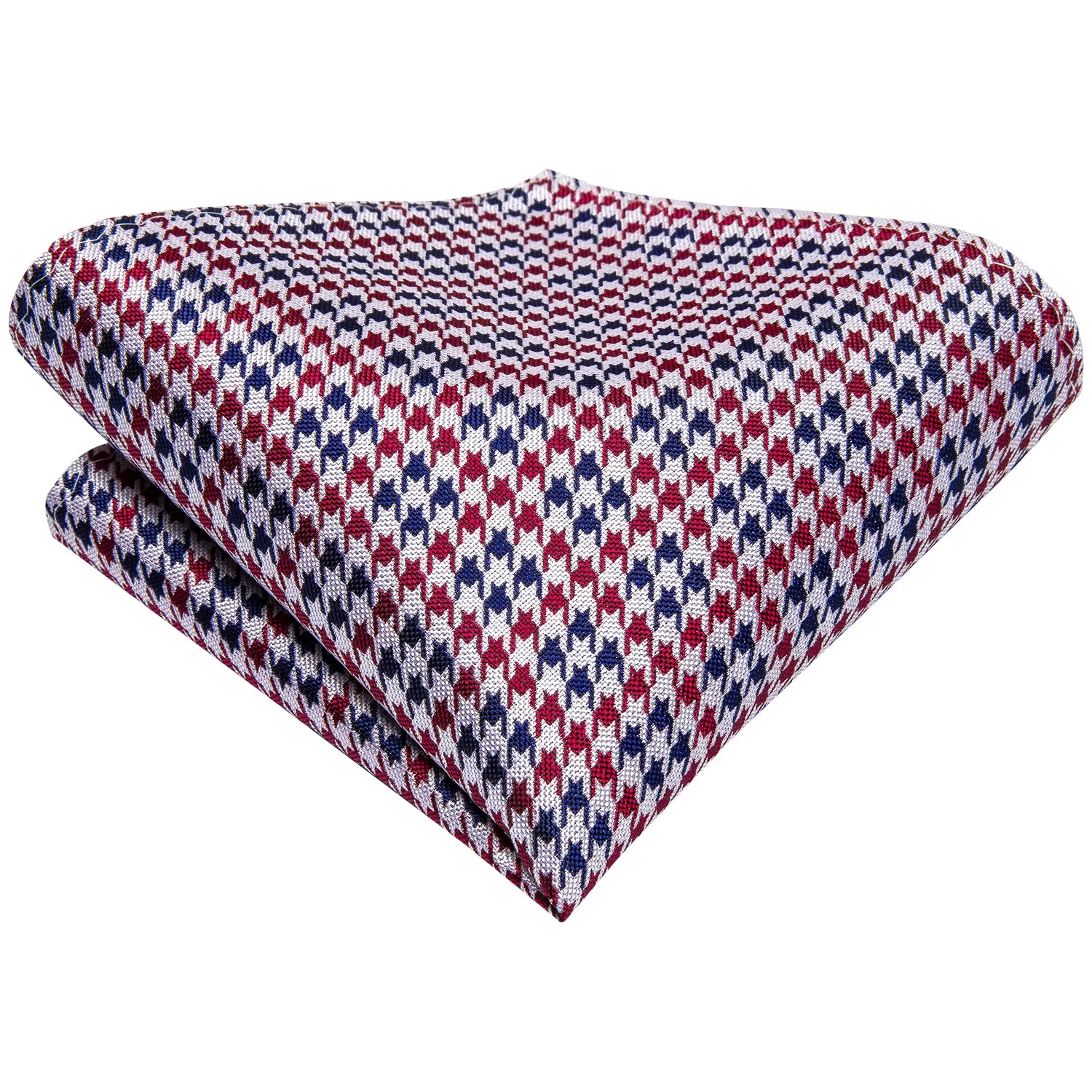 Red Blue Houndstooth Plaid Silk Ascot Cravat Pocket Square Cufflinks Set