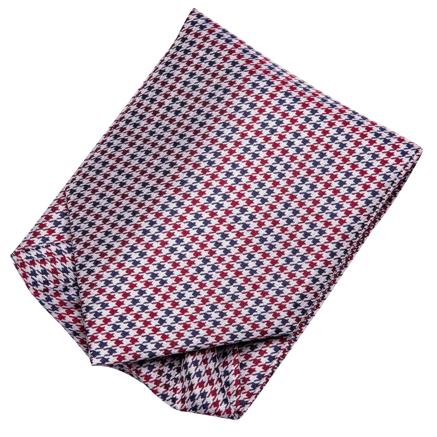 Red Blue Houndstooth Plaid Silk Ascot Cravat Pocket Square Cufflinks Set