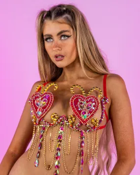 Red Heart Crystal Carnival Bra
