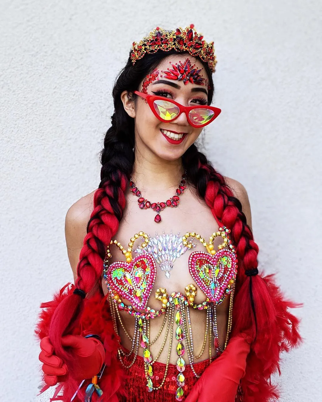 Red Heart Crystal Carnival Bra