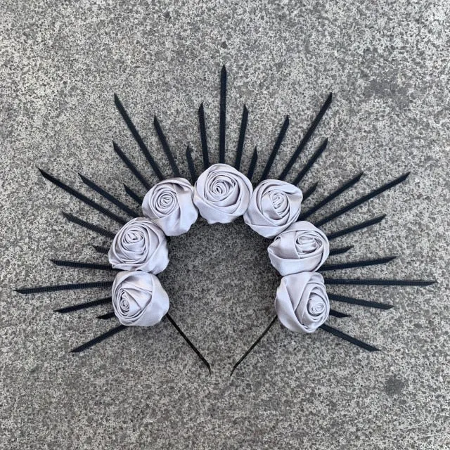 Rose Goddess Crown Spiked Halo Headband Met Gala Sunburst Headpiece