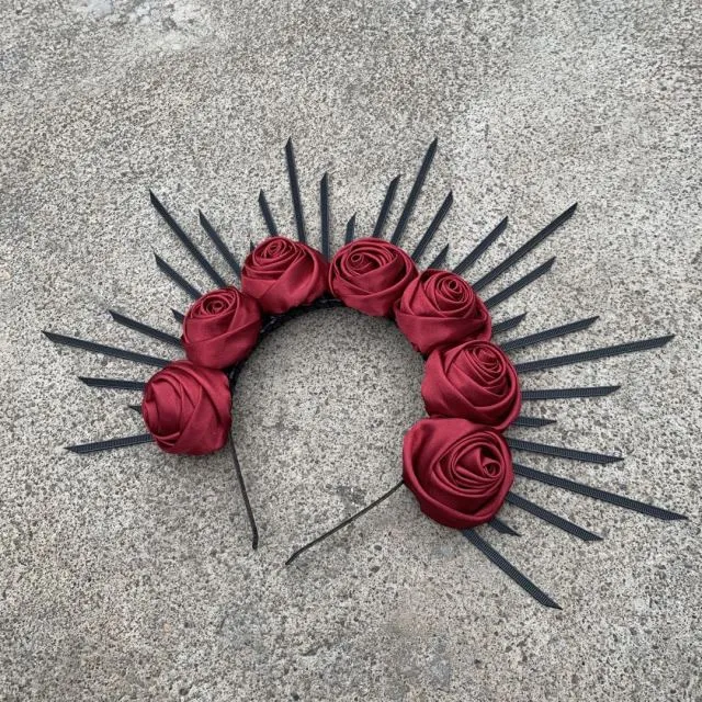 Rose Goddess Crown Spiked Halo Headband Met Gala Sunburst Headpiece