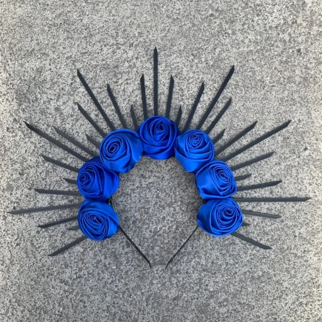 Rose Goddess Crown Spiked Halo Headband Met Gala Sunburst Headpiece