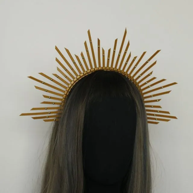 Rose Goddess Crown Spiked Halo Headband Met Gala Sunburst Headpiece