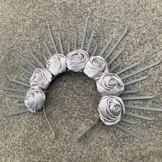 Rose Goddess Crown Spiked Halo Headband Met Gala Sunburst Headpiece