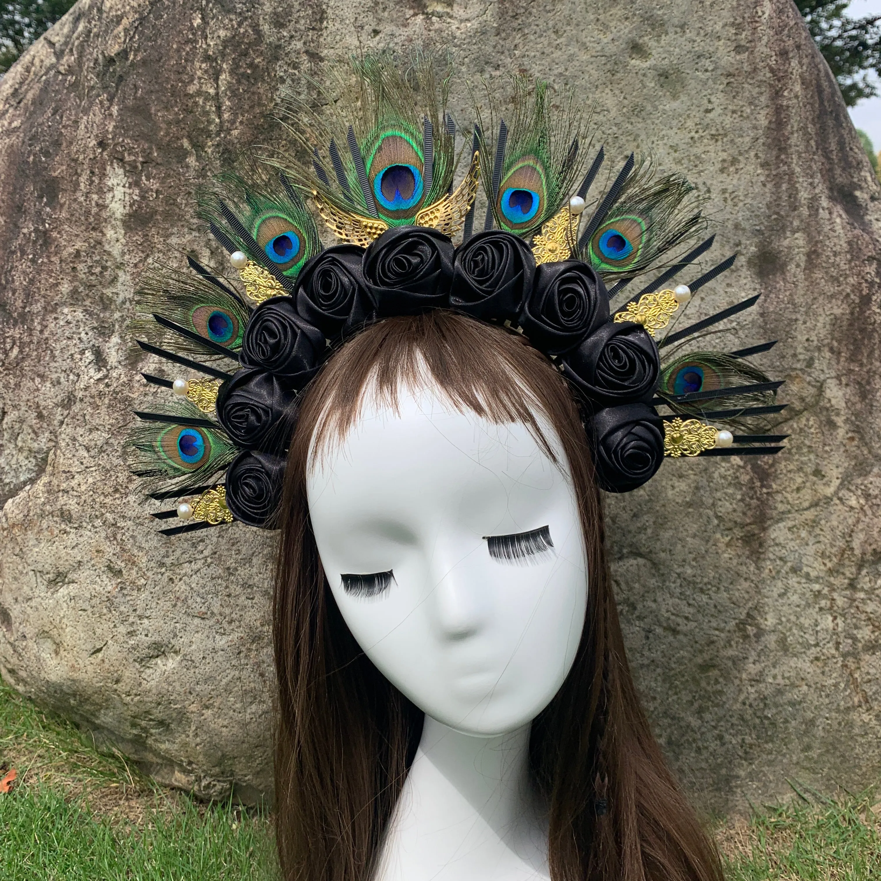 Rose Goddess Crown Spiked Halo Headband Met Gala Sunburst Headpiece