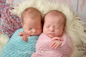 SET Light Pink and Baby Blue Mohair Knit Baby Wraps
