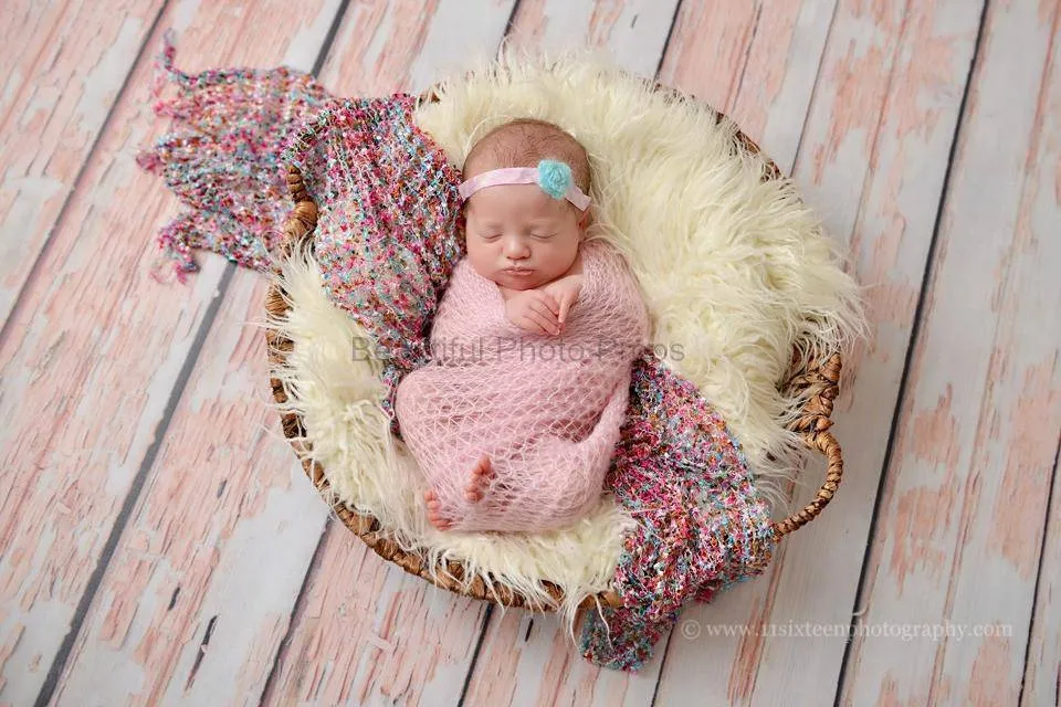 SET Light Pink and Baby Blue Mohair Knit Baby Wraps
