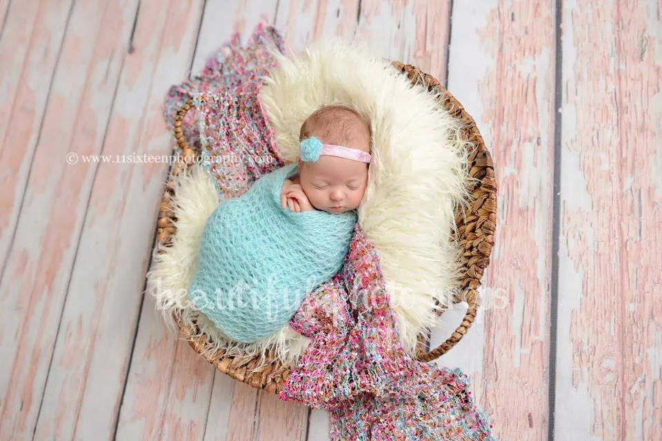 SET Light Pink and Baby Blue Mohair Knit Baby Wraps