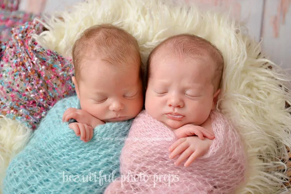 SET Light Pink and Baby Blue Mohair Knit Baby Wraps