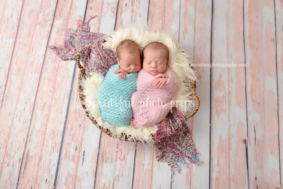 SET Light Pink and Baby Blue Mohair Knit Baby Wraps