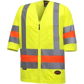 Short-Sleeved Quebec Traffic Control Shirt, Polyester, Large, High Visibility Lime-Yellow