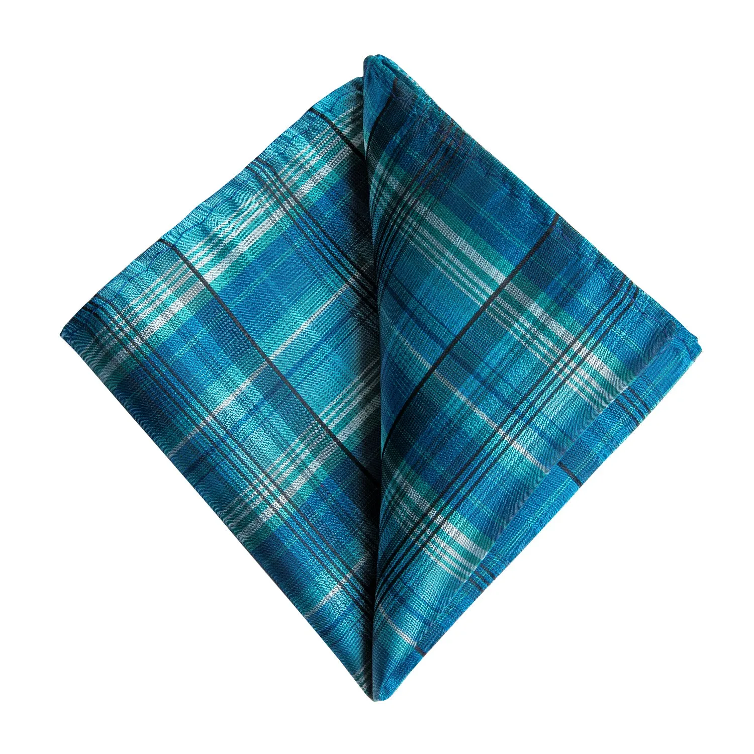 Sky-blue Plaid Handmade Silk Jacquard Woven Men's Tie Hanky Cufflinks Set 8cm