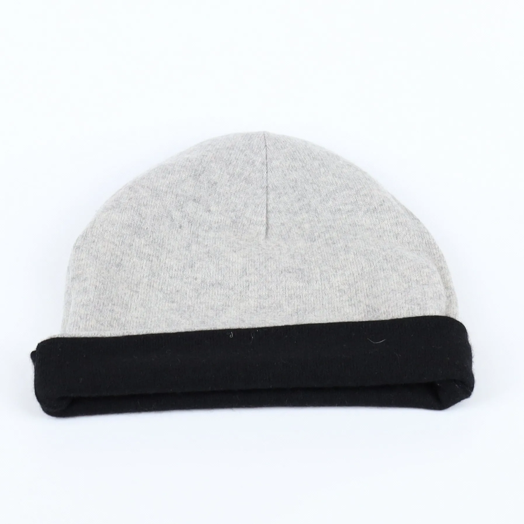 Smoke Grey and Black Reversible Cashmere Beanie Hat