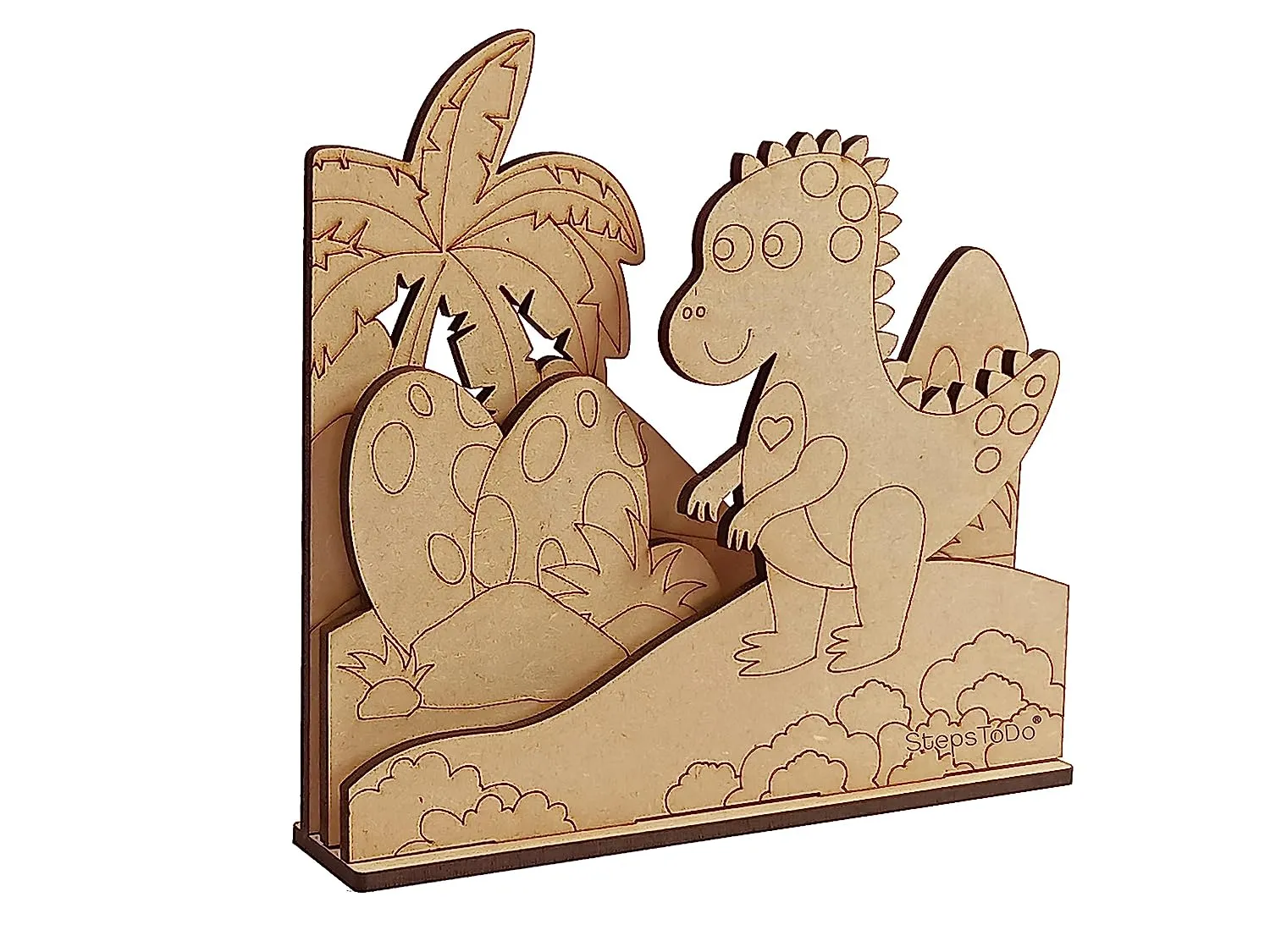 StepsToDo _ Make Your Own 3D Frame | Dinosaur Scene | Painted Handicraft Making Kit | Wooden Art and Craft | 8 Inch Square Frame (T405_DINO)