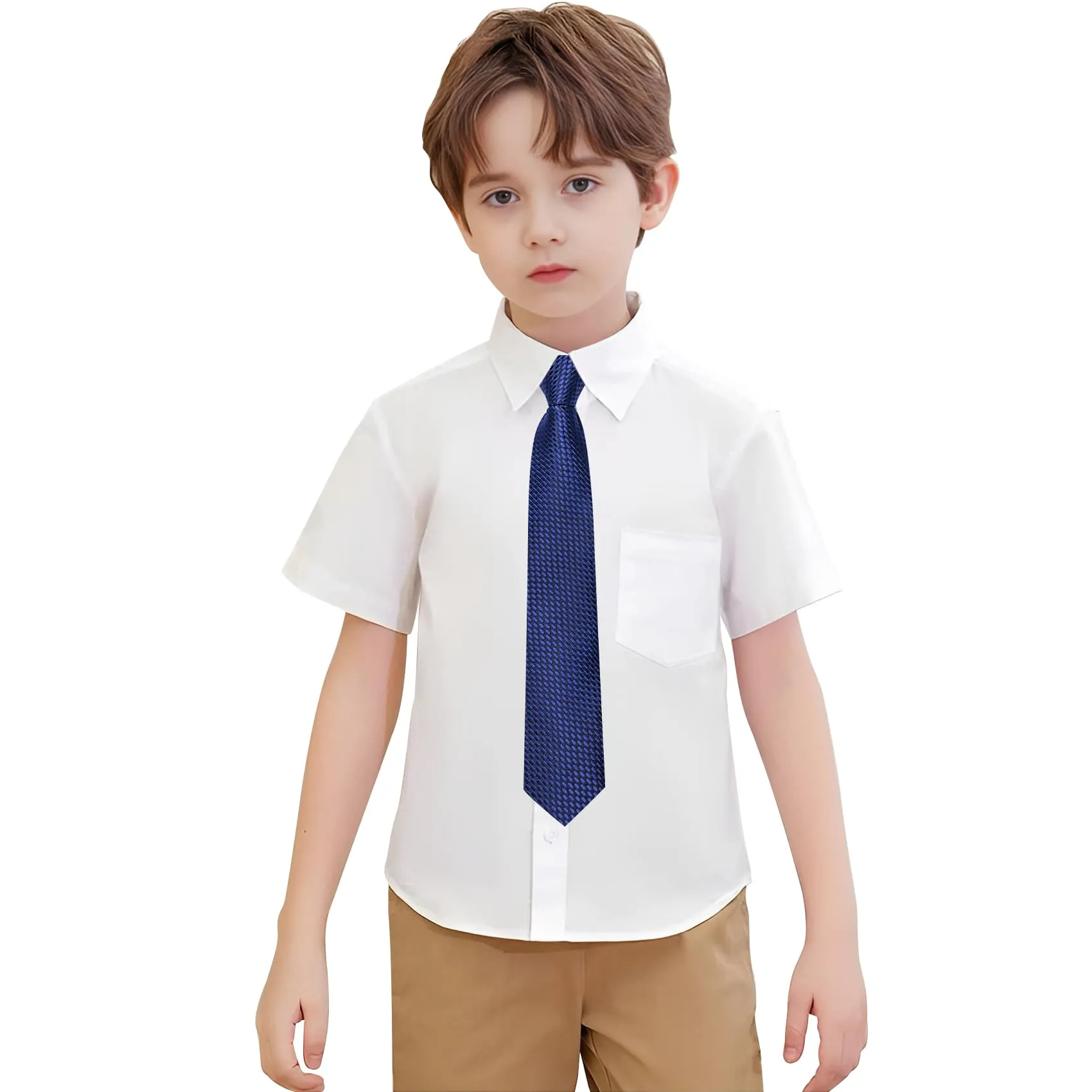 Ties2you Boys Tie Navy Blue Plaid Silk Children's Necktie Pocket Square Set